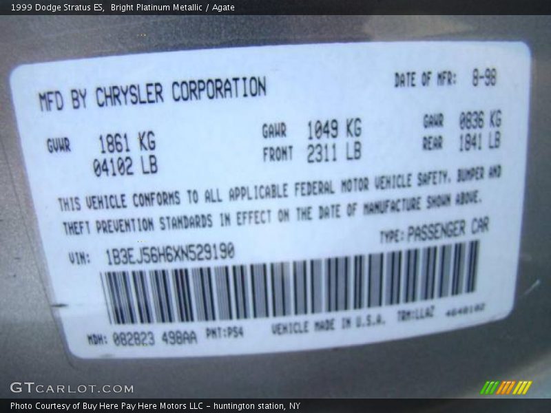 Bright Platinum Metallic / Agate 1999 Dodge Stratus ES