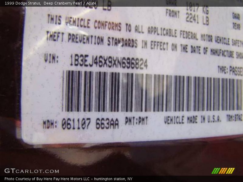Deep Cranberry Pearl / Agate 1999 Dodge Stratus