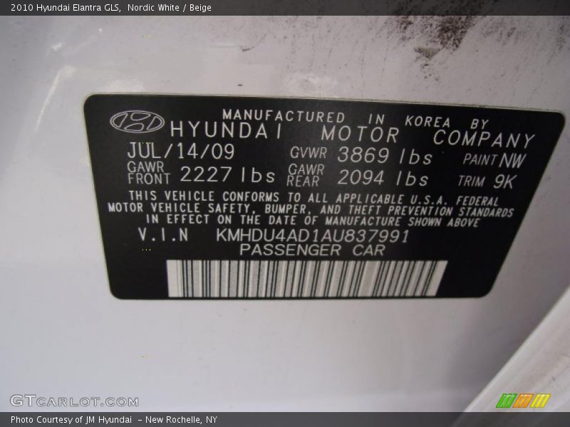 Nordic White / Beige 2010 Hyundai Elantra GLS