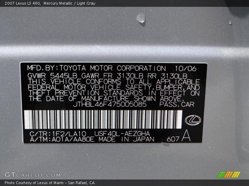 Mercury Metallic / Light Gray 2007 Lexus LS 460