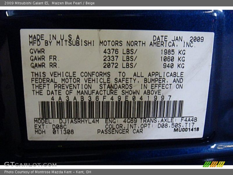 Maizen Blue Pearl / Beige 2009 Mitsubishi Galant ES