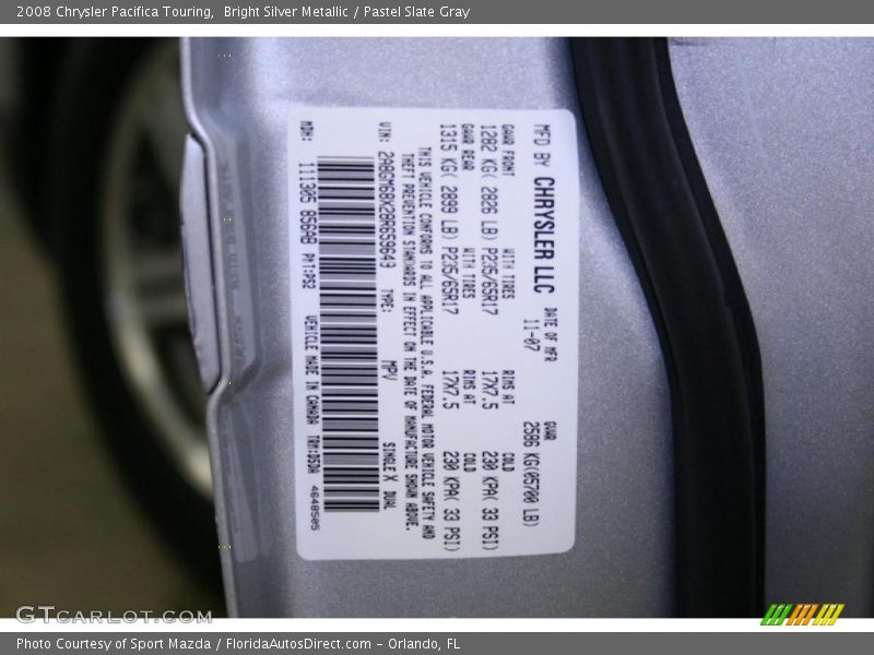 Bright Silver Metallic / Pastel Slate Gray 2008 Chrysler Pacifica Touring