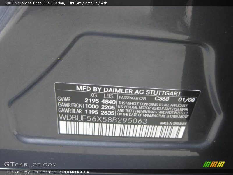 Flint Grey Metallic / Ash 2008 Mercedes-Benz E 350 Sedan