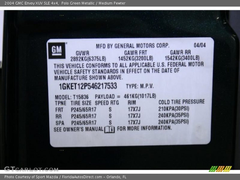 Polo Green Metallic / Medium Pewter 2004 GMC Envoy XUV SLE 4x4