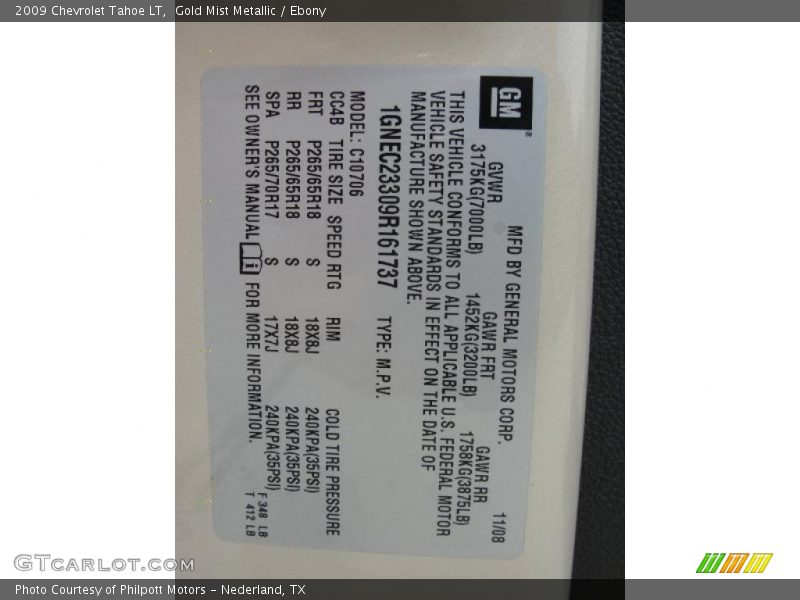Gold Mist Metallic / Ebony 2009 Chevrolet Tahoe LT