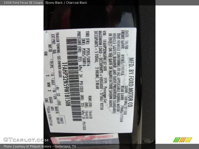 Ebony Black / Charcoal Black 2009 Ford Focus SE Coupe