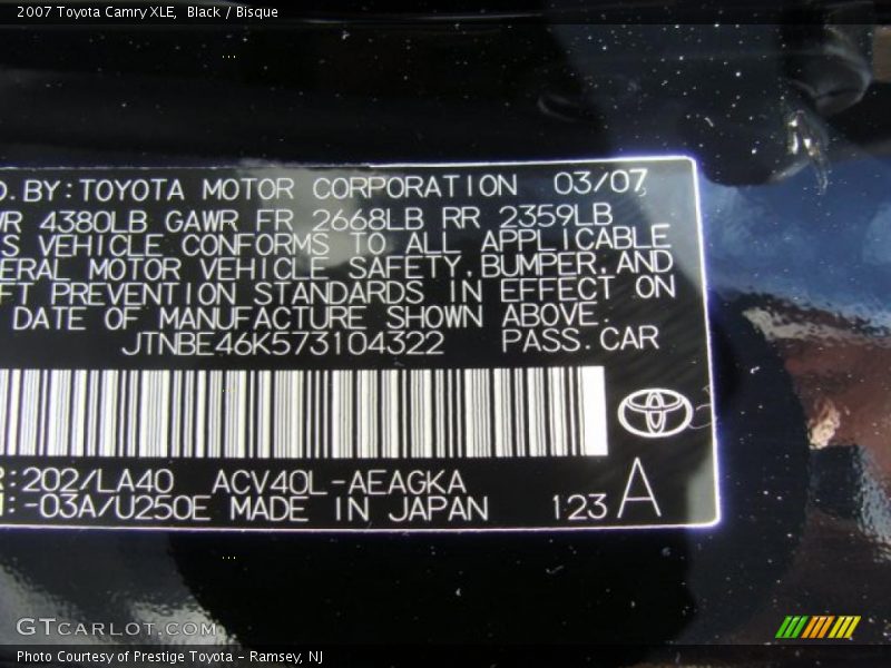 Black / Bisque 2007 Toyota Camry XLE