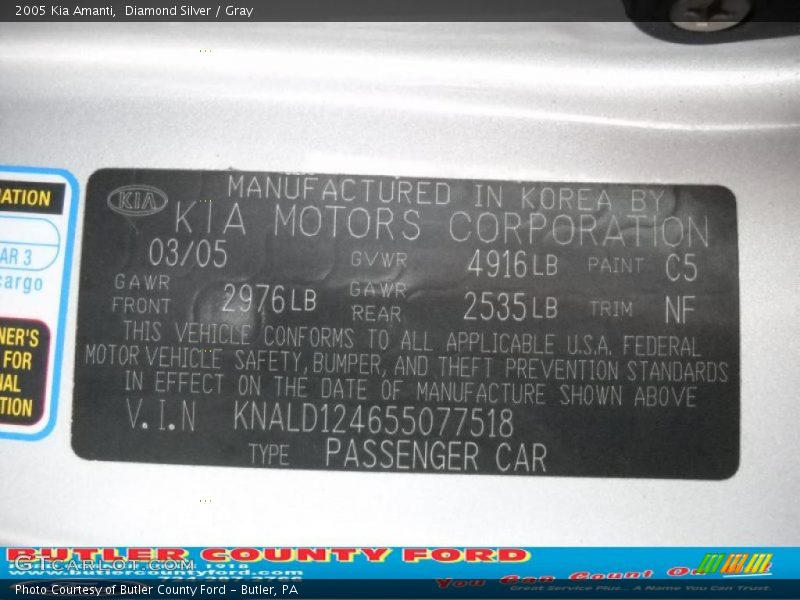 Diamond Silver / Gray 2005 Kia Amanti