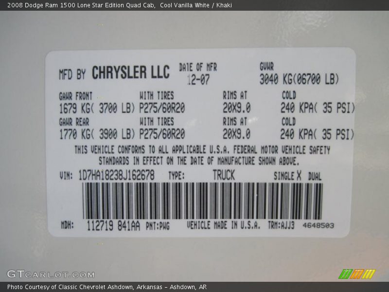 Cool Vanilla White / Khaki 2008 Dodge Ram 1500 Lone Star Edition Quad Cab
