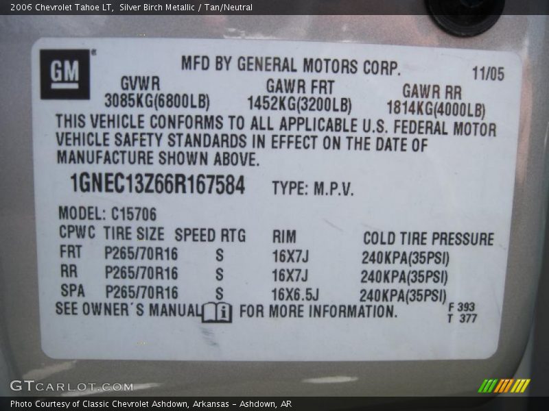 Silver Birch Metallic / Tan/Neutral 2006 Chevrolet Tahoe LT