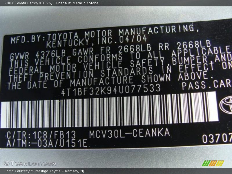 Lunar Mist Metallic / Stone 2004 Toyota Camry XLE V6