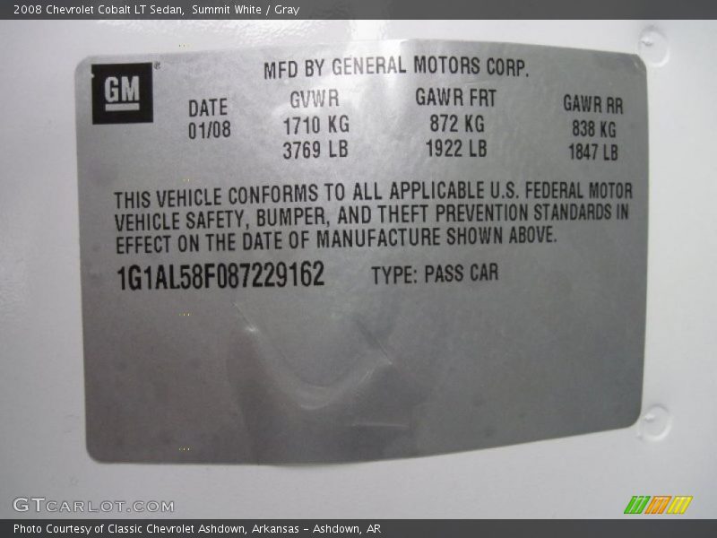 Summit White / Gray 2008 Chevrolet Cobalt LT Sedan