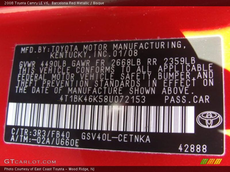 Barcelona Red Metallic / Bisque 2008 Toyota Camry LE V6