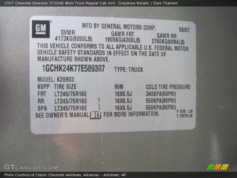Graystone Metallic / Dark Titanium 2007 Chevrolet Silverado 2500HD Work Truck Regular Cab 4x4