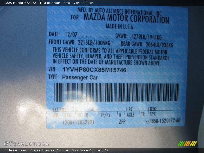 Smokestone / Beige 2008 Mazda MAZDA6 i Touring Sedan