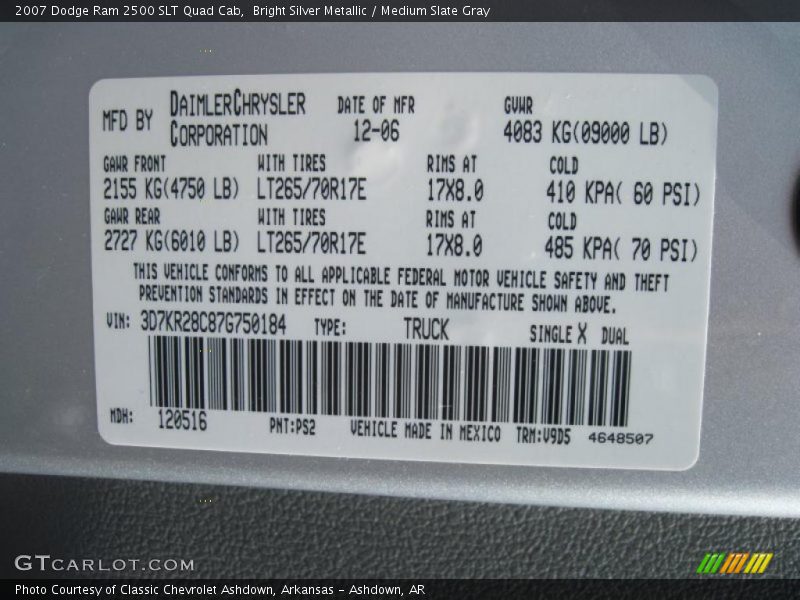 Bright Silver Metallic / Medium Slate Gray 2007 Dodge Ram 2500 SLT Quad Cab