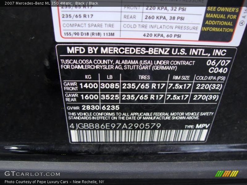 Black / Black 2007 Mercedes-Benz ML 350 4Matic