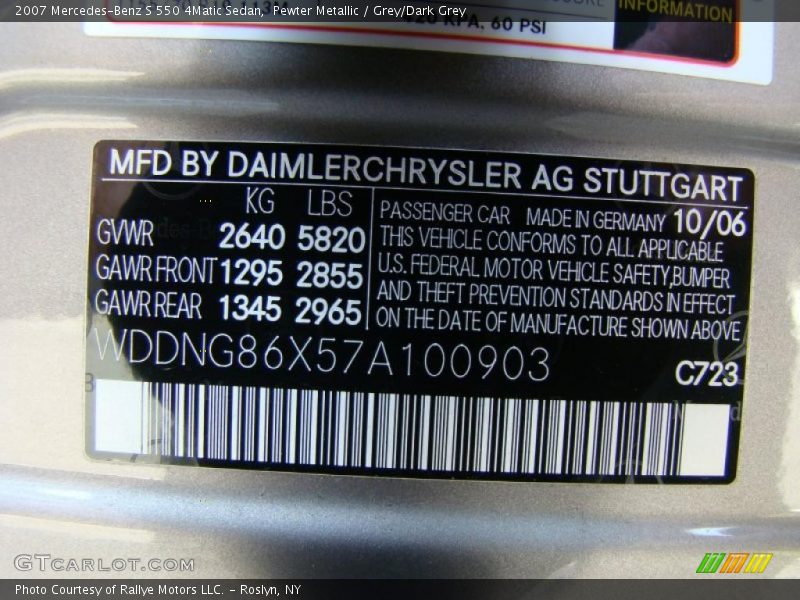 Pewter Metallic / Grey/Dark Grey 2007 Mercedes-Benz S 550 4Matic Sedan