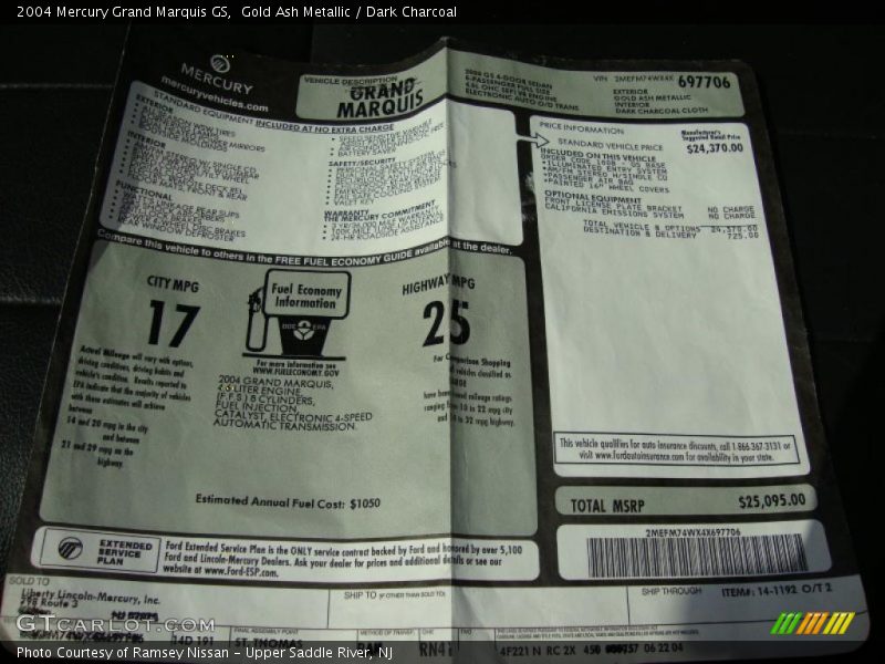 Gold Ash Metallic / Dark Charcoal 2004 Mercury Grand Marquis GS