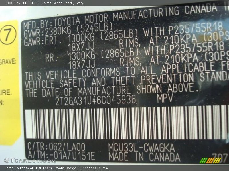 Crystal White Pearl / Ivory 2006 Lexus RX 330