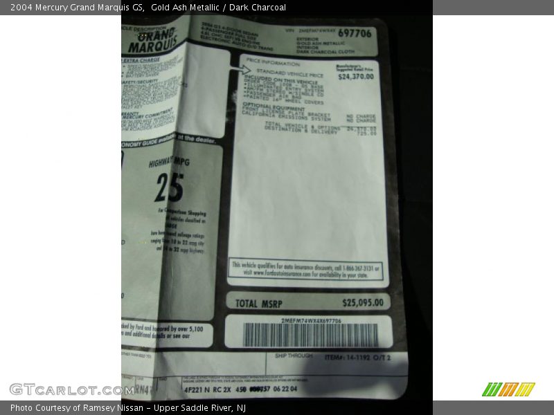 Gold Ash Metallic / Dark Charcoal 2004 Mercury Grand Marquis GS