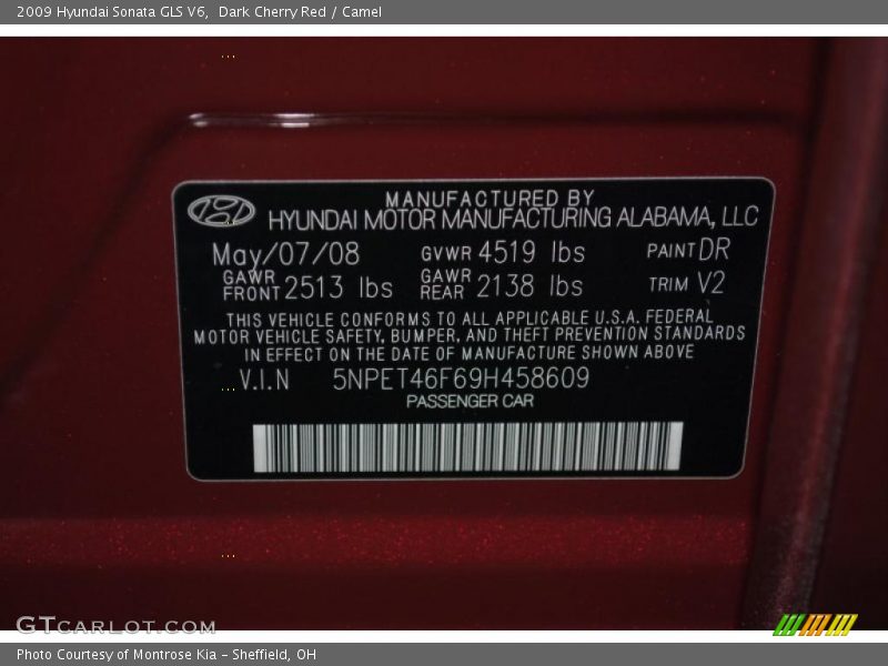 Dark Cherry Red / Camel 2009 Hyundai Sonata GLS V6