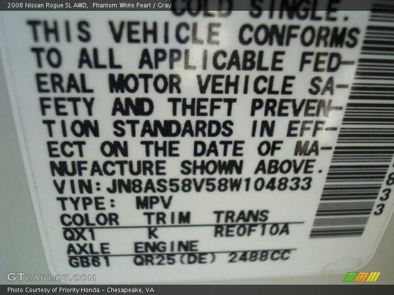 Phantom White Pearl / Gray 2008 Nissan Rogue SL AWD