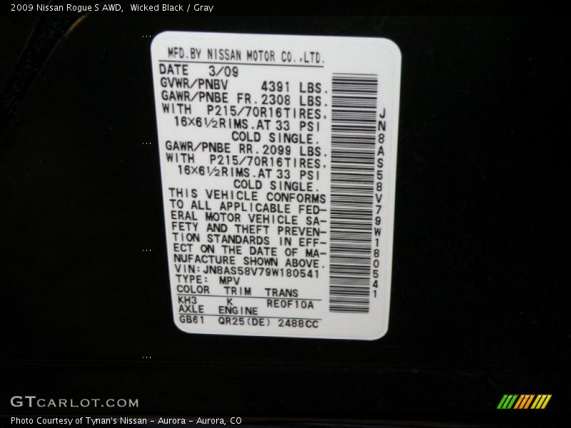 Wicked Black / Gray 2009 Nissan Rogue S AWD