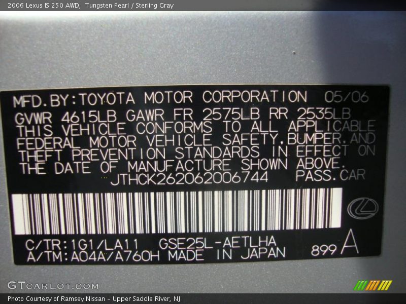 Tungsten Pearl / Sterling Gray 2006 Lexus IS 250 AWD
