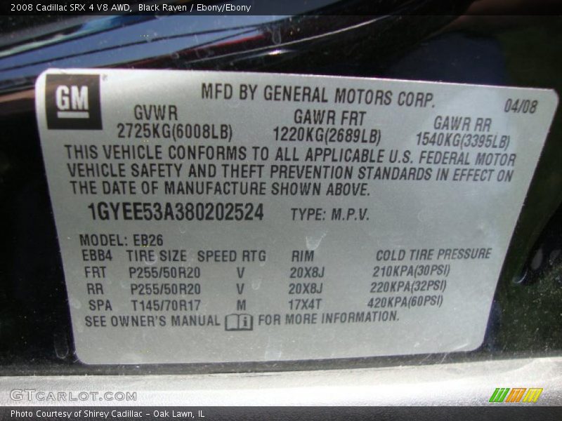 Black Raven / Ebony/Ebony 2008 Cadillac SRX 4 V8 AWD