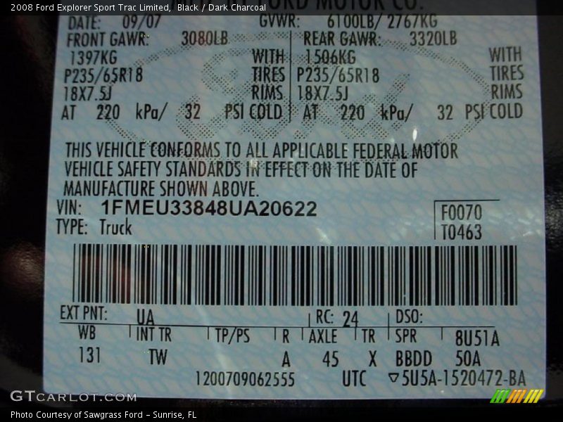 Black / Dark Charcoal 2008 Ford Explorer Sport Trac Limited