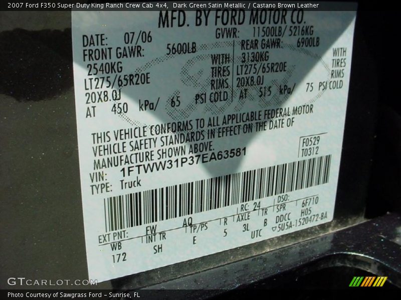 Dark Green Satin Metallic / Castano Brown Leather 2007 Ford F350 Super Duty King Ranch Crew Cab 4x4
