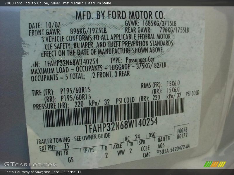 Silver Frost Metallic / Medium Stone 2008 Ford Focus S Coupe