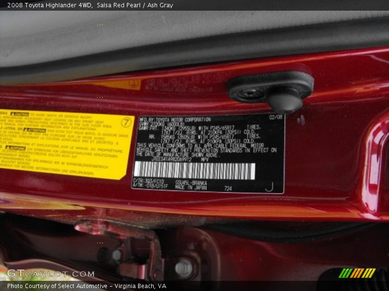 Salsa Red Pearl / Ash Gray 2008 Toyota Highlander 4WD