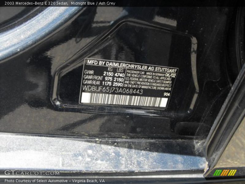 2003 E 320 Sedan Midnight Blue Color Code 904