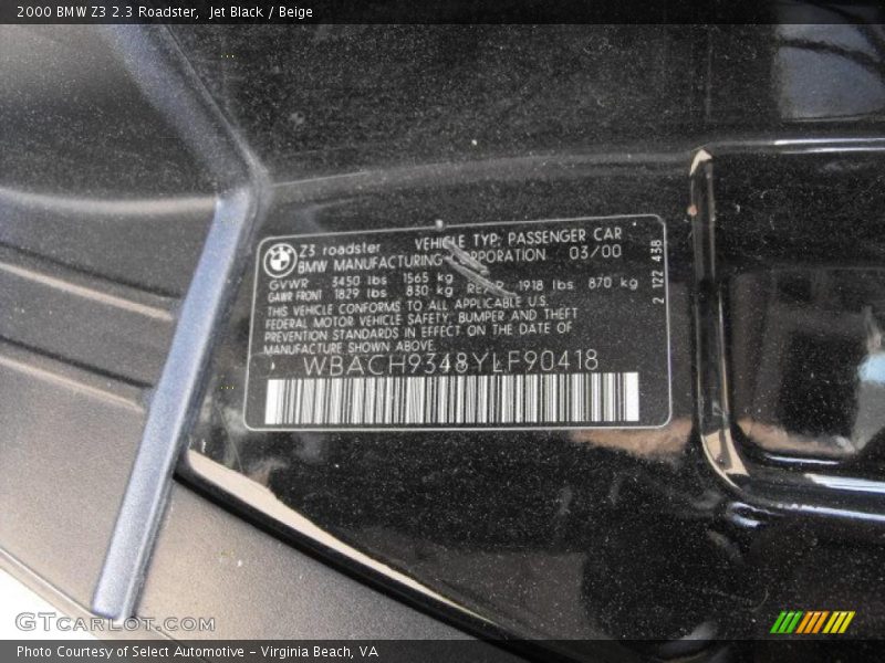 Jet Black / Beige 2000 BMW Z3 2.3 Roadster