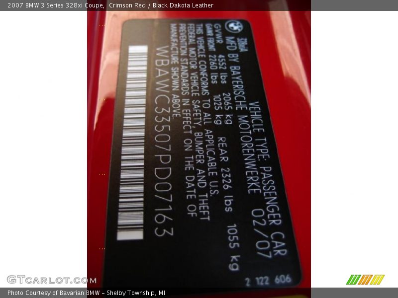 Crimson Red / Black Dakota Leather 2007 BMW 3 Series 328xi Coupe