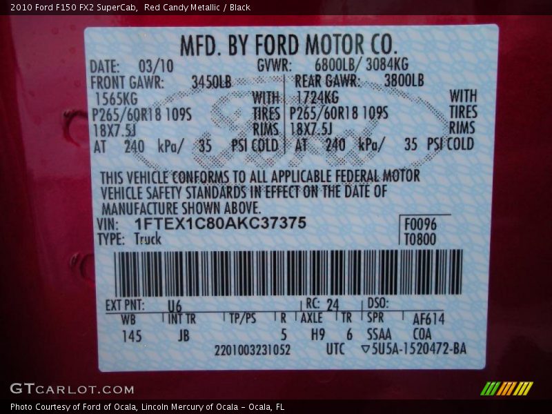 Red Candy Metallic / Black 2010 Ford F150 FX2 SuperCab