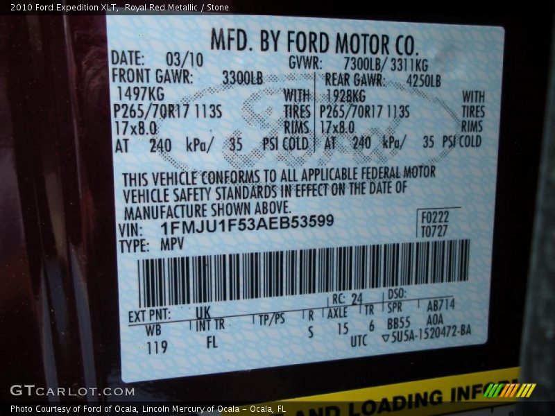 Royal Red Metallic / Stone 2010 Ford Expedition XLT