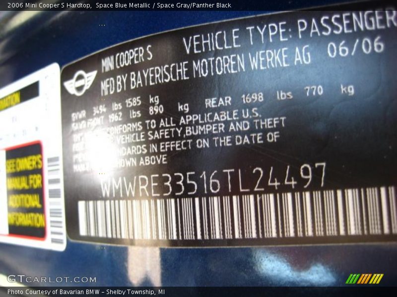 Space Blue Metallic / Space Gray/Panther Black 2006 Mini Cooper S Hardtop