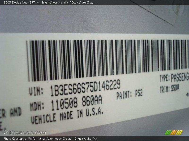 Bright Silver Metallic / Dark Slate Gray 2005 Dodge Neon SRT-4