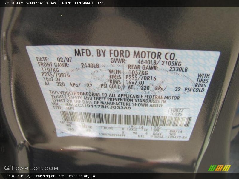 Black Pearl Slate / Black 2008 Mercury Mariner V6 4WD
