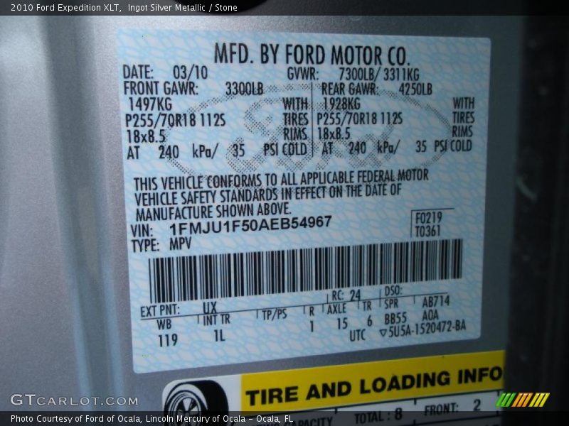 Ingot Silver Metallic / Stone 2010 Ford Expedition XLT