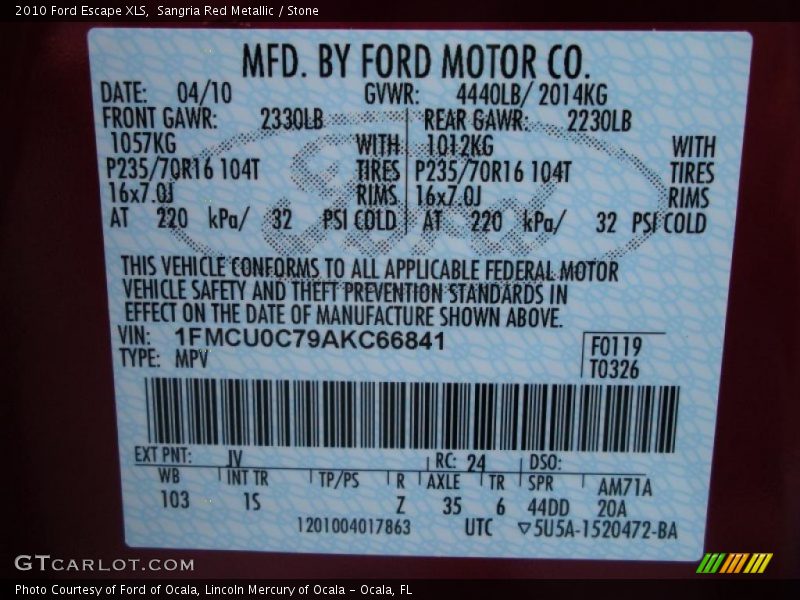 Sangria Red Metallic / Stone 2010 Ford Escape XLS