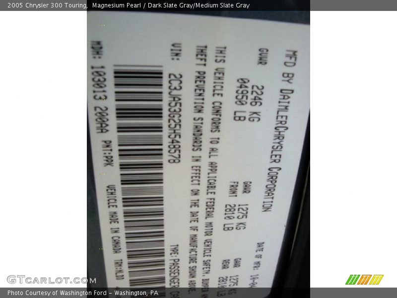 Magnesium Pearl / Dark Slate Gray/Medium Slate Gray 2005 Chrysler 300 Touring