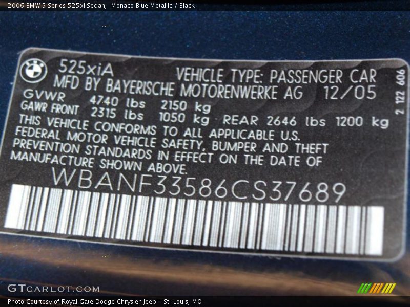 Monaco Blue Metallic / Black 2006 BMW 5 Series 525xi Sedan