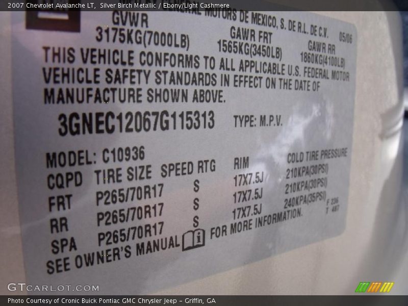 Silver Birch Metallic / Ebony/Light Cashmere 2007 Chevrolet Avalanche LT