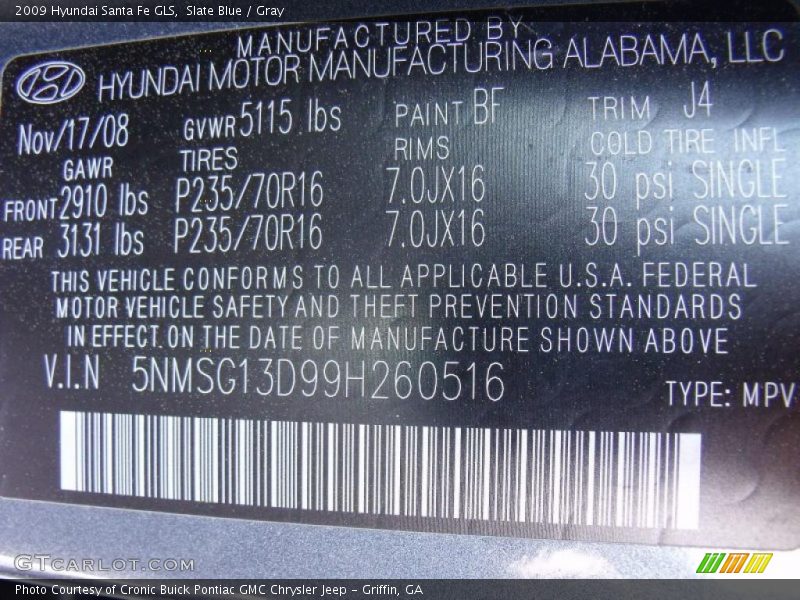 Slate Blue / Gray 2009 Hyundai Santa Fe GLS