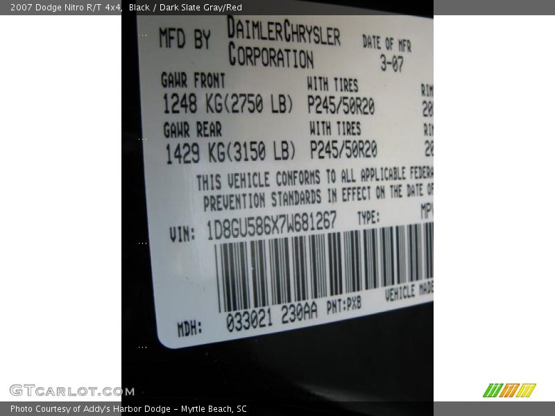 Black / Dark Slate Gray/Red 2007 Dodge Nitro R/T 4x4