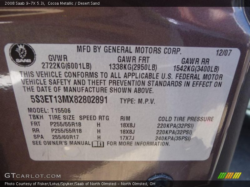 Cocoa Metallic / Desert Sand 2008 Saab 9-7X 5.3i